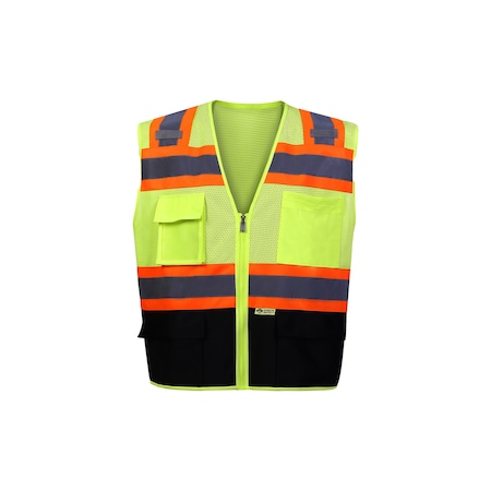 2W International Contrast Two Tone Vest with Trim, Black, Small, Class 2 570BKC-2 S